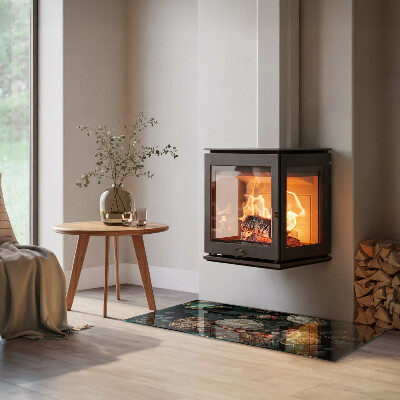 Vorlegeplatte für Kaminöfen Blumenmotiv mit Schmetterlingen