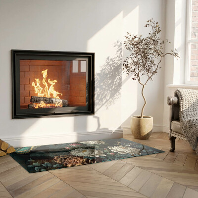 Vorlegeplatte für Kaminöfen Blumenmotiv mit Schmetterlingen