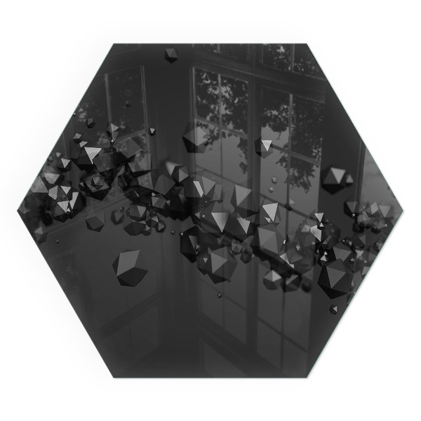 Sechseckige Glasplatte für Kamin Wolkenformen in einer abstrakten Komposition