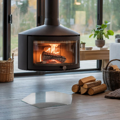 Sechseckige Glasplatte für Kamin Beton-Effekt-Styling