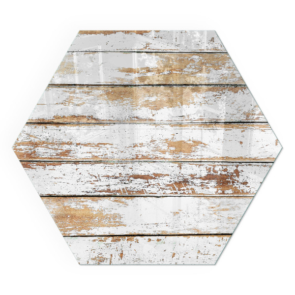 Sechseckige Vorlegeplatte für Kaminöfen Beschädigtes Muster der Holzoberfläche