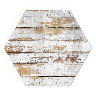 Sechseckige Vorlegeplatte für Kaminöfen Beschädigtes Muster der Holzoberfläche