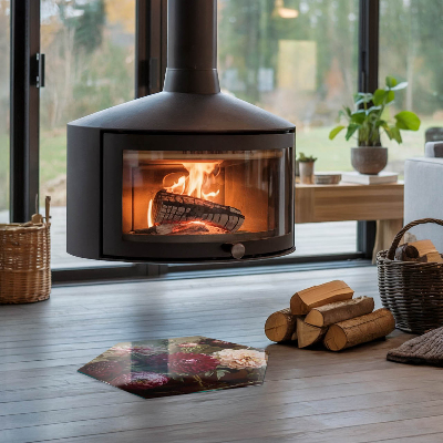 Sechseckige Vorlegeplatte für Kaminöfen Details von farbenfrohen Blumen