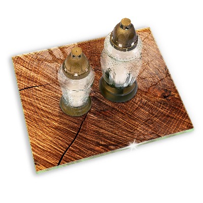 Glasunterlage für Grabkerzen Holzstruktur