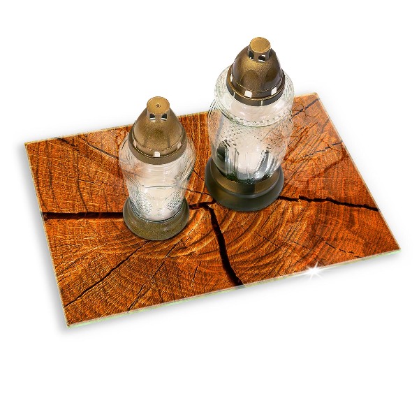 Glasplatte für Grabkerzen Holzstammstruktur