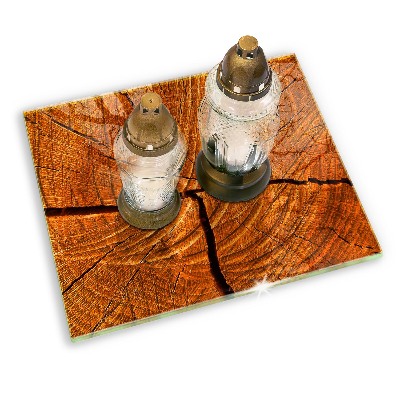 Glasplatte für Grabkerzen Holzstammstruktur
