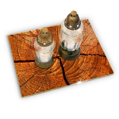 Glasplatte für Grabkerzen Holzstammstruktur