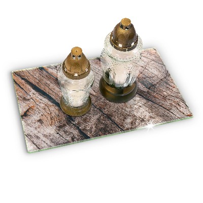Glasunterlage für Grabkerzen Holzstruktur