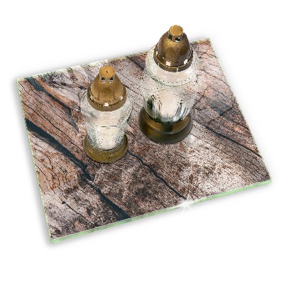 Glasunterlage für Grabkerzen Holzstruktur