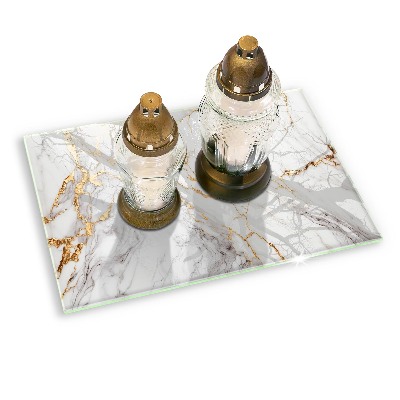 Glasuntersetzer für Grabkerze Heller Marmor mit Gold