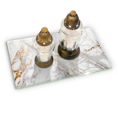 Glasuntersetzer für Grabkerze Heller Marmor mit Gold