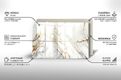 Glasuntersetzer für Grabkerze Heller Marmor mit Gold
