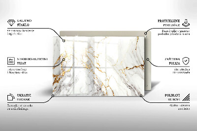 Glasuntersetzer für Grabkerze Heller Marmor mit Gold