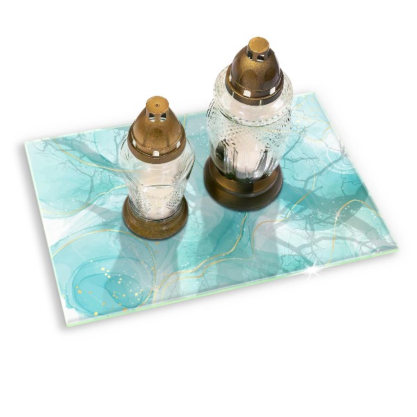 Glasplatte für Grabkerzen Blaue und goldene Abstraktion