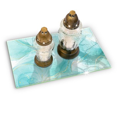 Glasplatte für Grabkerzen Blaue und goldene Abstraktion