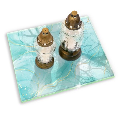 Glasplatte für Grabkerzen Blaue und goldene Abstraktion