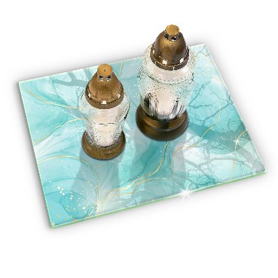 Glasplatte für Grabkerzen Blaue und goldene Abstraktion