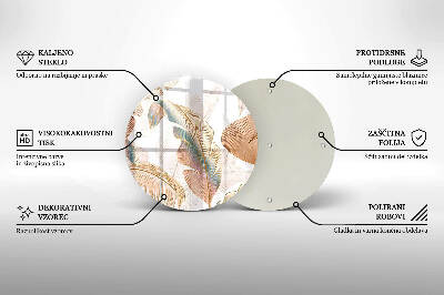 Glasunterlage für Grabkerzen Boho-Federn und Blätter