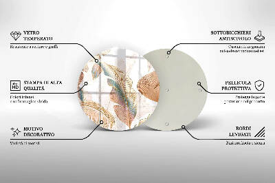 Glasunterlage für Grabkerzen Boho-Federn und Blätter