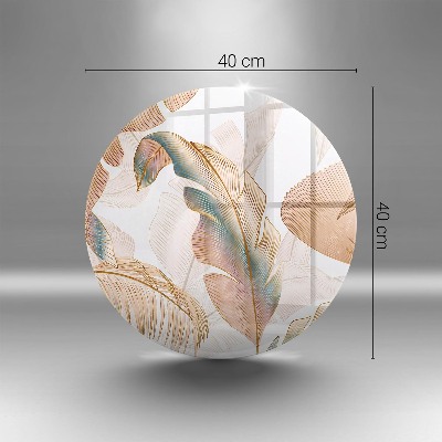 Glasunterlage für Grabkerzen Boho-Federn und Blätter