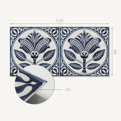 Rechteckige wandpaneel selbstklebend Blumenmotiv im Keramikstil