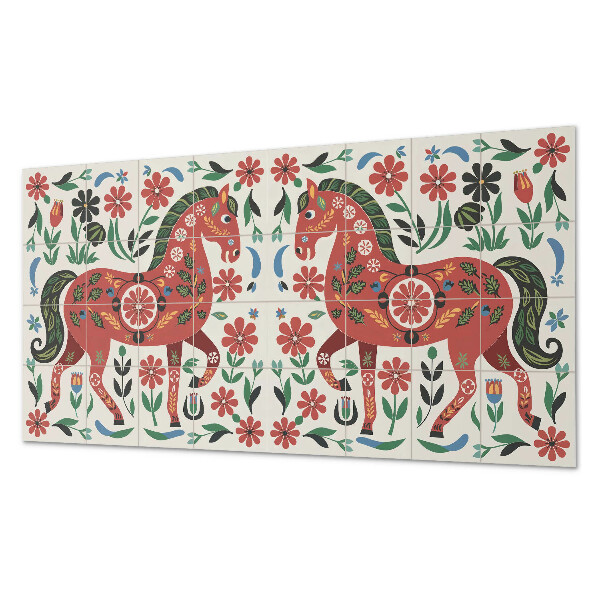 Rechteckige wandpaneel Blumenmotiv mit einem Pferd