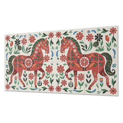 Rechteckige wandpaneel Blumenmotiv mit einem Pferd