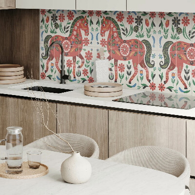 Rechteckige wandpaneel Blumenmotiv mit einem Pferd