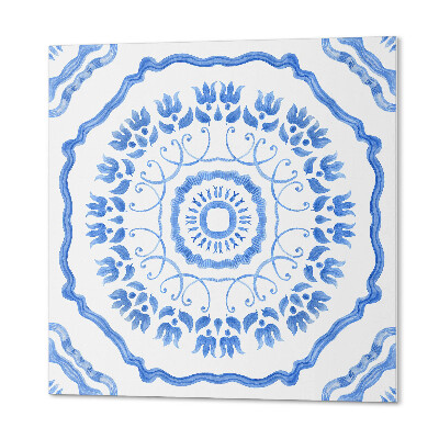 Quadratische wandpaneel selbstklebend Blumen in einem geometrischen Kreis