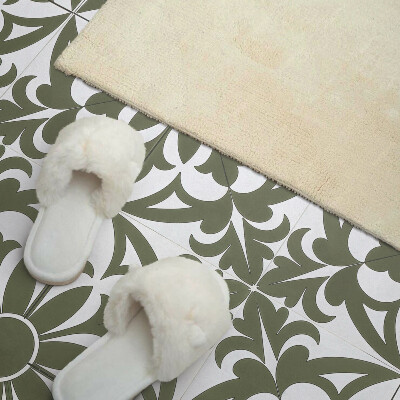 Quadratische wandpaneel selbstklebend Pflanzenmotiv mit Blüten und Blättern