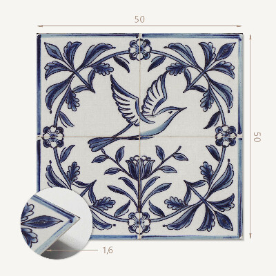 Quadratische wandpaneel selbstklebend Grafik eines Vogels umgeben von Flora