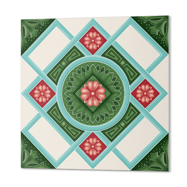 Quadratische wandpaneel selbstklebend Blumen in einem Rautennetz