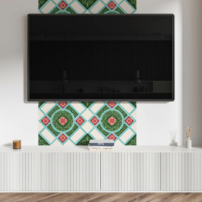 Quadratische wandpaneel selbstklebend Blumen in einem Rautennetz