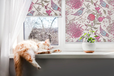 Fensterrollo innen Bunte Vögel zwischen Blumen