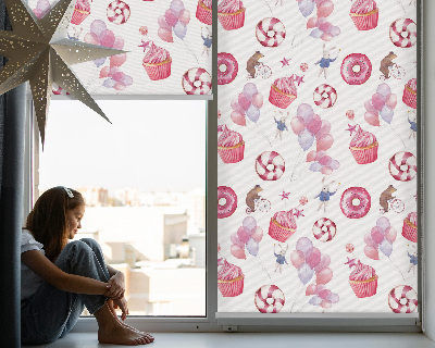 Rollo fenster Rosa Donuts und Kaninchenballons