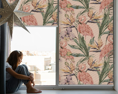 Fenster rollo innen Flamingos und Blumen