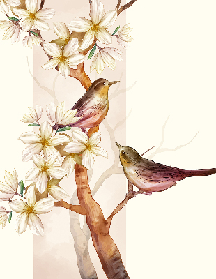 Rollo Vögel auf einem Baum mit Blumen