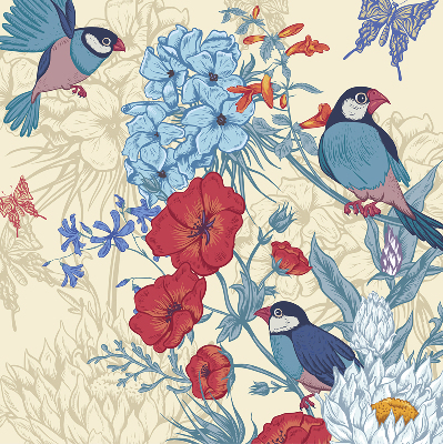 Rollo Vögel zwischen Blumen