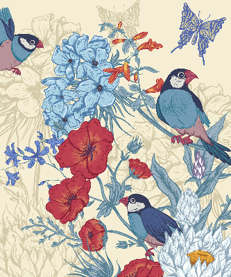 Rollo Vögel zwischen Blumen