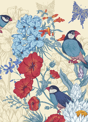 Rollo Vögel zwischen Blumen