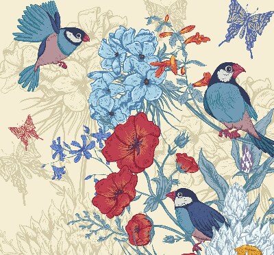 Rollo Vögel zwischen Blumen