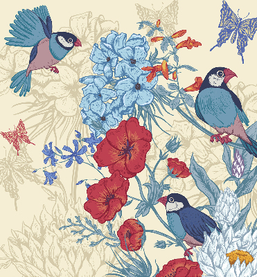 Rollo Vögel zwischen Blumen