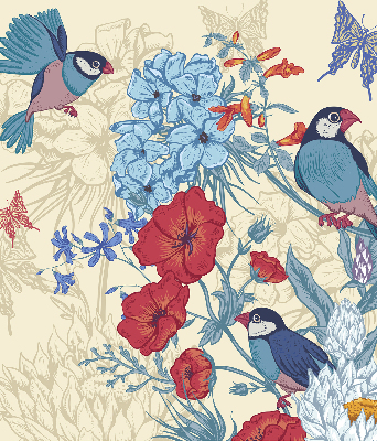 Rollo Vögel zwischen Blumen