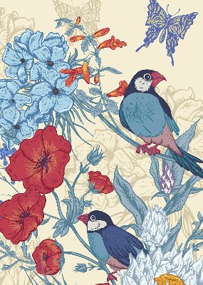 Rollo Vögel zwischen Blumen