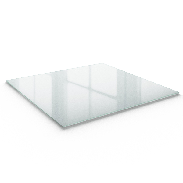 Tischplatte aus halbtransparentem Glas in quadratischer Form
