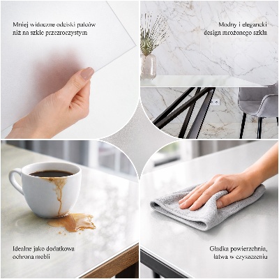 Tischplatte aus halbtransparentem Glas in quadratischer Form