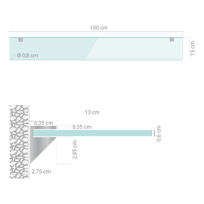 Halbtransparente Badablage aus Glas