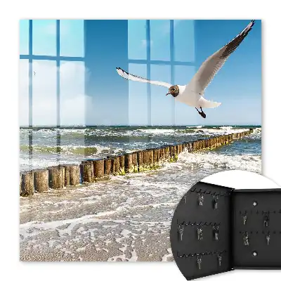 Meereslandschaft mit einer Möwe am Strand