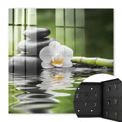Orchideen-Zen-Steine ​​im Wasser