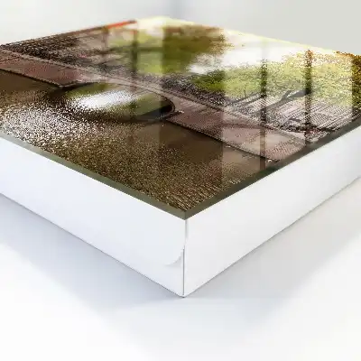 Der Stadtkanal ist grün und von Bäumen gesäumt.